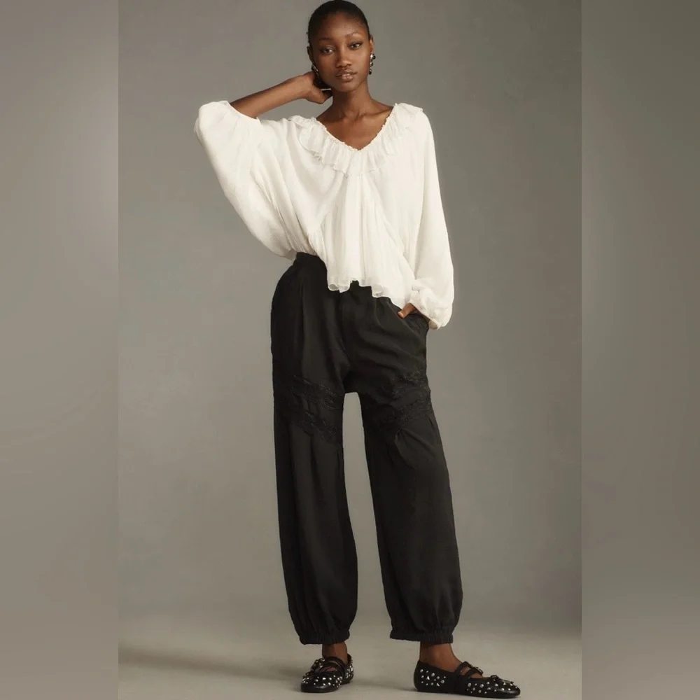 Anthropologie Pieced Black Lace Joggers Size S NWT - Picture 8 of 16